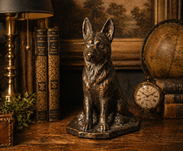 Vintage German Shepherd Dog Statue – Cast Metal Bronze Finish – Mid Century - $106.82