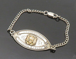 925 Silver &amp; 14K GOLD - Vintage Antique 1938 Etched Name Chain Bracelet - BT7974 - $91.96