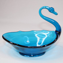Viking Art Glass Blue Swan Candy Trinket Bowl Dish With Rippled Edges Vi... - $10.69
