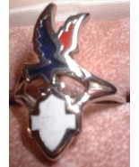 Ladies Biker Eagle Emblem Enamel,  Rhodium Plated, Statement Ring Sizeable - £10.81 GBP