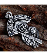Grim Reaper &quot;Sons &quot; Stainless Steel Biker Motorcycle Pendant With Ball C... - £15.00 GBP