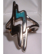 Biker Lightning Ladies Ring Turquoise Inlay Rhodium Plated  Assorted Sizes - £10.82 GBP