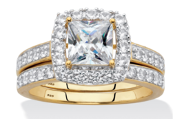 Princess White Sapphire 2 Piece Gp Ring Set 18K Gold Sterling Silver 6 7 8 9 10 - £239.75 GBP