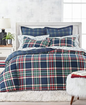 Martha Stewart Navy Plaid Holiday Flannel Duvet Cover Set, Twin or Full/Queen - £127.88 GBP+