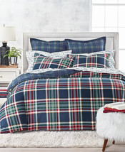 Martha Stewart Navy Plaid Holiday Flannel Duvet Cover Set, Twin or Full/Queen - £127.86 GBP+