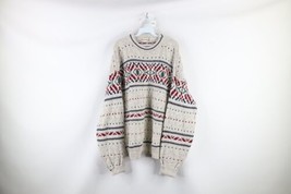 Vintage 90s Streetwear Mens XL Fair Isle Chunky Knit Crewneck Dad Sweater USA - £65.10 GBP