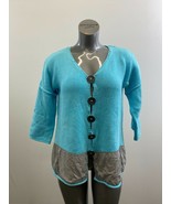 Pure Handknit Button Up Cardigan Sweater Women&#39;s S/M Blue Gray 3/4 Sleev... - $7.92