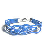 Blue Leather Celtic Knot Bracelet with Heart Magnetic Clasp - $7.99