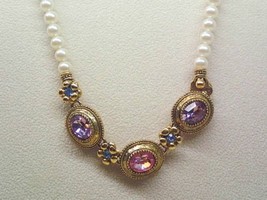 Vintage 1928 Faux PEARLS NECKLACE with Pink, Purple and Blue Crystals -1... - £30.37 GBP