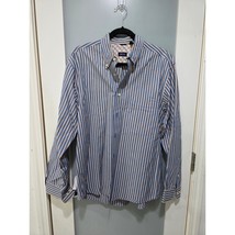 Vintage Izod Shirt M Blue Orange Stripe Long Sleeve Button Up Preppy Cla... - $22.00