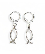 Fish Ichthys earrings 12mm Sterling Silver Hoops Huggies drop Length 1.2... - $20.00