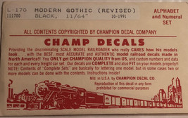 Vintage L 170 Modern Gothic Revised Champ Decals 11/64  - £3.85 GBP