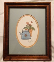 Mary Keela Plant &amp; Watering Can Watercolor Numbered 62/1900 9.5&quot; x 11.5&quot; Framed - £14.64 GBP