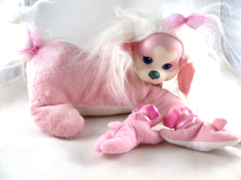 Puppy Surprise Mom 2 Babies Plush Pink &amp; White Sparkly with PS necklace - £11.86 GBP