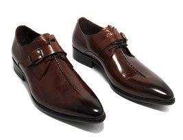 Mens Handmade Brown Leather Shoes, Dress Shoes Mens, Belted Shoes For Men - £115.09 GBP