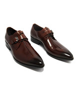 MENS HANDMADE BROWN LEATHER SHOES, DRESS SHOES MENS, BELTED SHOES FOR MEN - $2,741.49 MXN