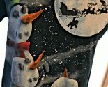 Womens Dec. 25th Christmas Xmas Holiday Black T-Shirt Size Small Snowman... - $5.85