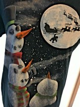 Womens Dec. 25th Christmas Xmas Holiday Black T-Shirt Size Small Snowman Santa  - £4.60 GBP