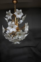 Exquisite Venini Murano Glass Flower Chandelier White &amp; Gold Italian Mid... - $9,743.75 MXN
