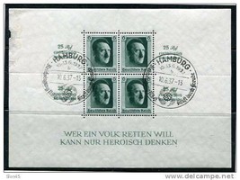 Germany 1937 Sc B104 Mi Block 9 Used /FDC Birthday Sheet with Marginal inscripti - £19.46 GBP
