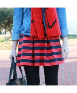 Gap Designed &amp; Crafted Navy Blue Red Striped Short Full Skirt Size 8 NWOT - $23.76