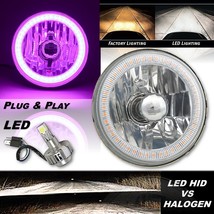 5-3/4&quot; Crystal SMD Purple Halo Headlight w/ 18/24w LED H4 Bulb Harley Motorcycle - £58.80 GBP