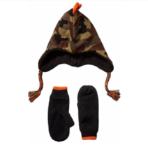  Boy&#39;s Camouflage Dino Hat Cap &amp; Mitten Fleece Lined (4-7 Years) - £8.04 GBP