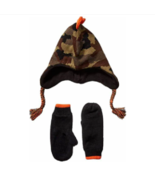  Boy&#39;s Camouflage Dino Hat Cap &amp; Mitten Fleece Lined (4-7 Years) - £8.15 GBP