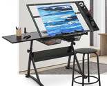 Drafting Table Adjustable Tempered Glass Art Craft Drawing Work Station ... - $295.99