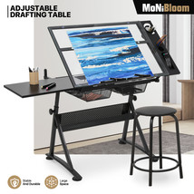 Drafting Table Adjustable Tempered Glass Art Craft Drawing Work Station ... - $295.99