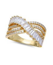 allbrand365 Cubic Triple Row Baguette &amp; Pave Crossover,Gold Over Silver,6 - £52.20 GBP