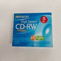 Memorex CD-RW 5 Pack High Speed 12x Blank Media 700MB 80min, New Sealed  - £7.81 GBP