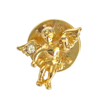 Guardian Angel Gold Tone Scatter Pin with Clear Rhinestone Lapel Hat 0.5in Tall - £5.45 GBP