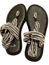 Sanuk Women 8 Gray Stripe Sandals Yoga Mat Sling Slingback Cushion Casual Flats - £15.89 GBP