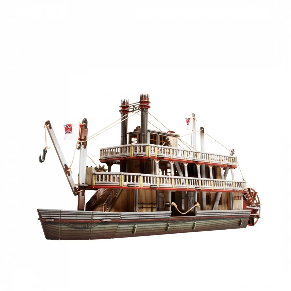 Wild West Steamboat 3D Cardboard Model Kit – DIY Paper Paddle Ship - $1,381.95 MXN