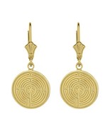 10k Solid Yellow Gold Maze Chartres Labyrinth Dainty Disc Leverback Earr... - £225.57 GBP