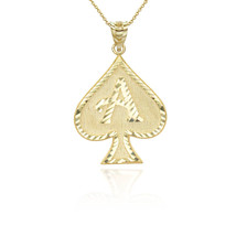 14k Solid Gold Ace of Spades Round Pendant Necklace - Yellow, Rose, or White - £188.64 GBP+
