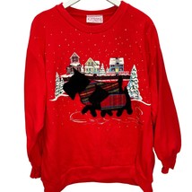 Vintage Kittens Brand Pullover Sweatshirt Red Scottie Dog Puff 3D Size L USA 80s - £37.54 GBP