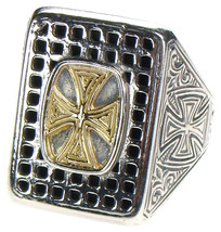  Gerochristo 2638 - Solid Gold &amp; Sterling Silver Medieval Cross Ring   / size 7 - £316.72 GBP