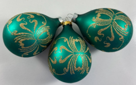 Vintage 3 RAUCH Teal Green Gold Glitter Egg Shape Glass Ornaments - $29.69
