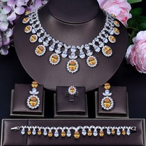 ANGELCZ Luxury Bridal Jewelry Set Royal Blue CZ Crystal Round Shape Necklace Ear - £99.18 GBP