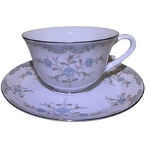 PHOEBE By Narumi Discontinued Footed Cup &amp; Saucer Set Silver Trim Blue F... - £10.29 GBP