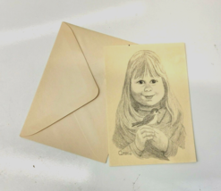 Ann Adams Note Card Girl Holding Bird Polio Artist Pencil Drawing w/ Envelope - £3.16 GBP