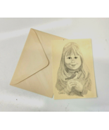 Ann Adams Note Card Girl Holding Bird Polio Artist Pencil Drawing w/ Env... - £3.10 GBP