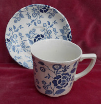 J G Meakin Victoria Blue Floral Cup Saucers 4 Heirloom Staffordshire Ironstone - £21.41 GBP