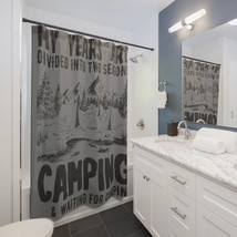 Black White Camping Scene Shower Curtain - Perfect for Outdoorsy Decor - $62.83