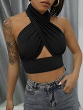 Black Solid Cross Top Halter Top Small size 4 - £69.81 GBP