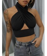 Black Solid Cross Top Halter Top Small size 4 - $89.09