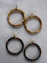 Real Bamboo Wood  LARGE 3&quot; Diameter Dangle  Hoop Earrings- 2 Color Choices - $9.00+