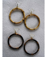 Real Bamboo Wood  LARGE 3&quot; Diameter Dangle  Hoop Earrings- 2 Color Choices - £7.19 GBP+